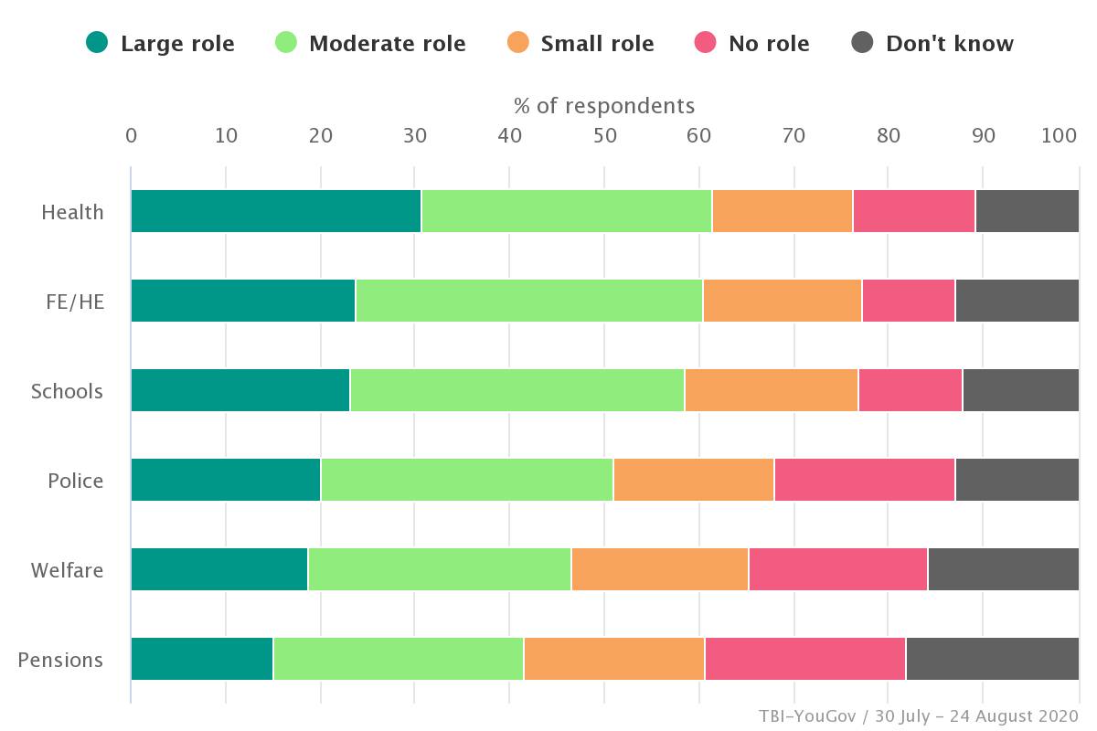 Figure 3 – A majority in Britain support a large or moderate role for big technology companies in improving the health service and education